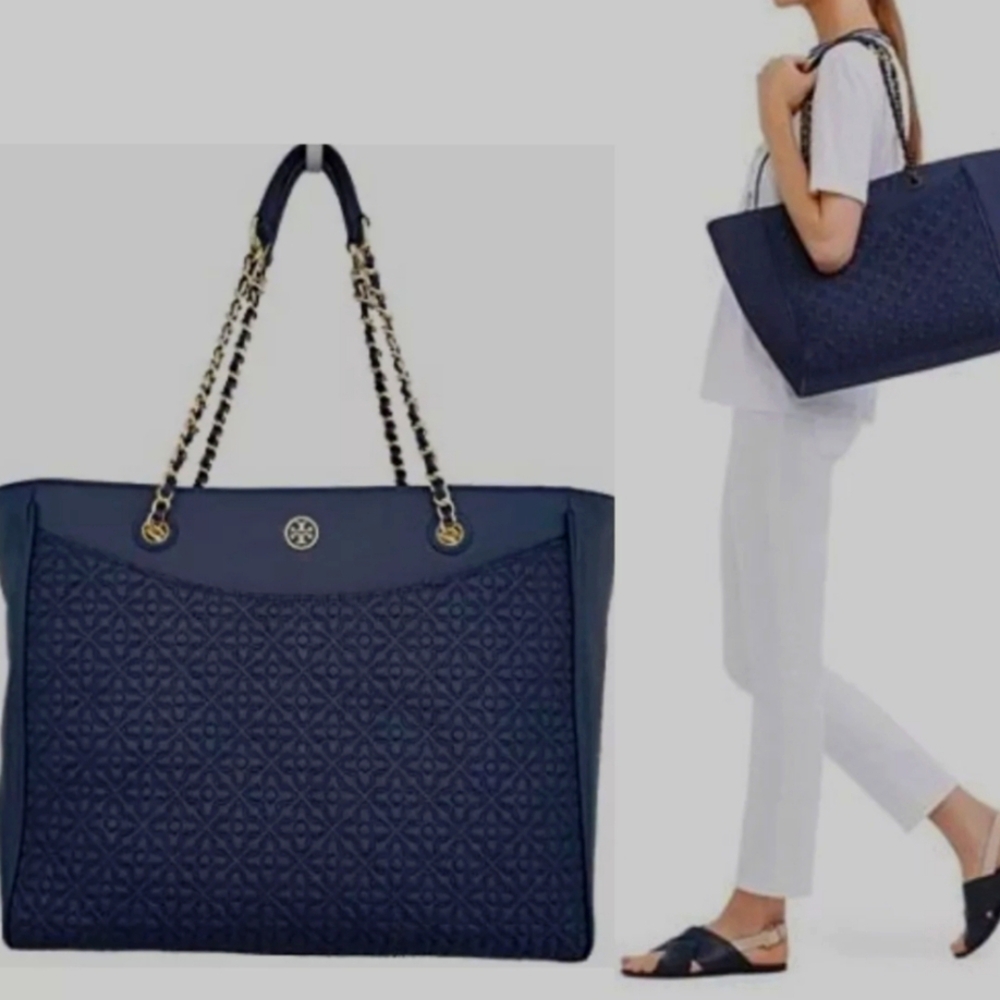 Tory Burch Bryant Tote with Matching Wallet Navy Blue - Picture 3 of 16